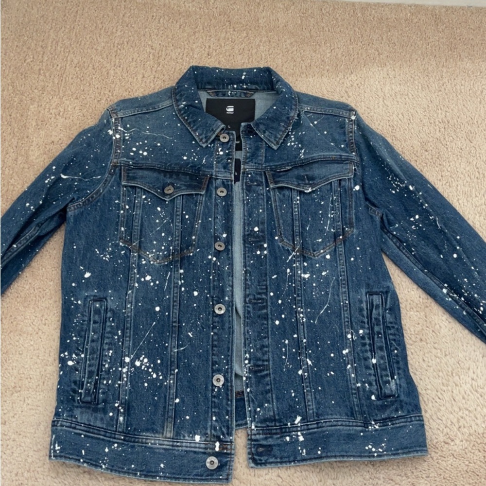 Raw G- star Blue Denim Jacket with White Paint Splatter